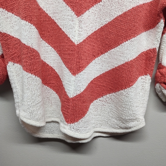 Chico's Knit Sweater Women Size 0 (XS) White Coral Red Stripes 3/4 Sleeve Fall - Picture 4 of 7